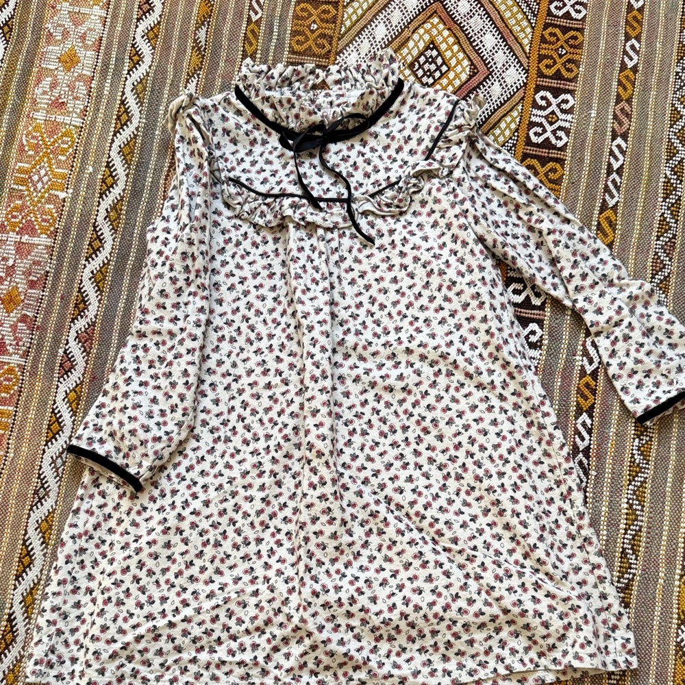 La Coqueta Mirta Floral Kids Casual Dress - Taupe and Burgundy and Black